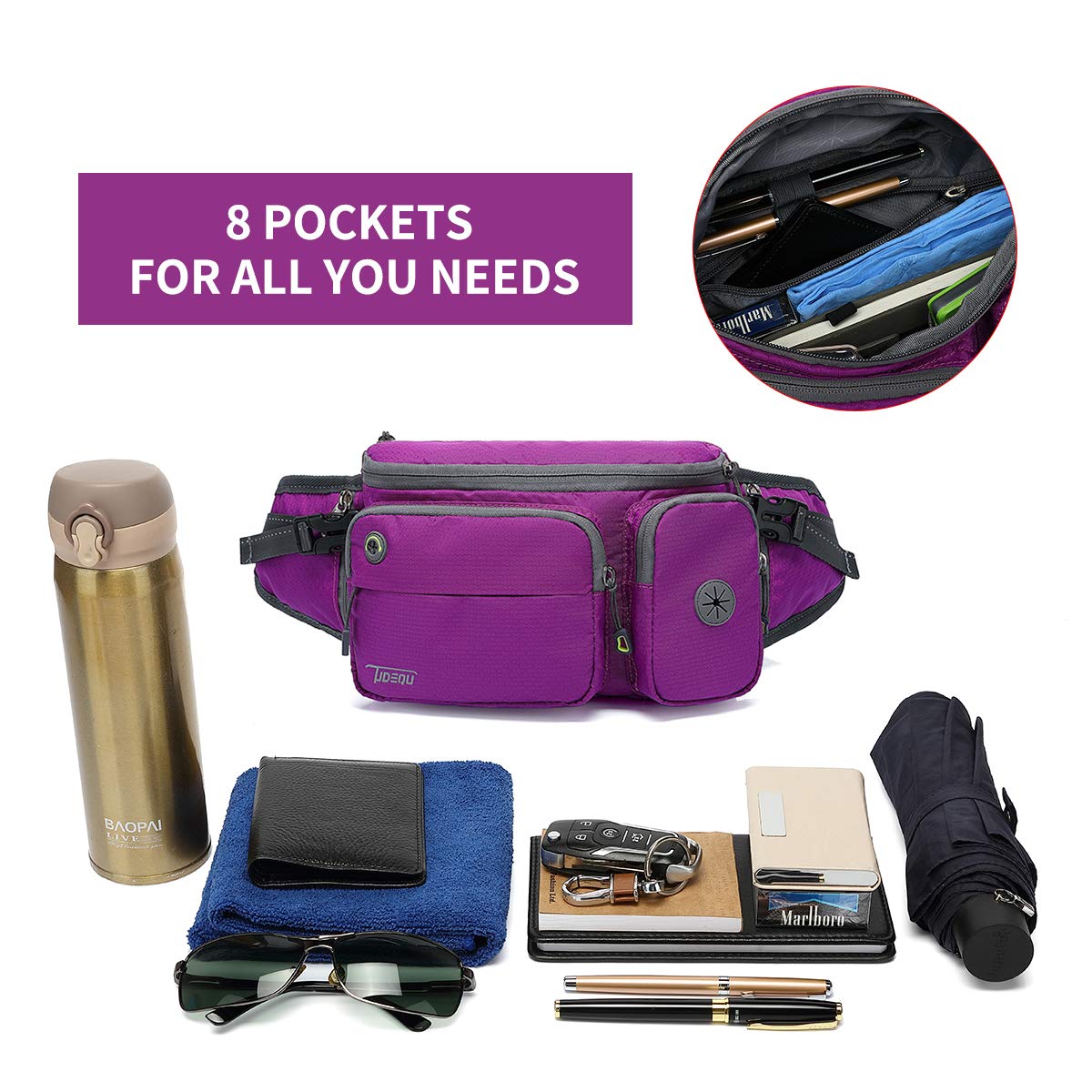 Tudequ Dog Walking Fanny Pack Large Hiking Waist Pack Waist Bag With 2 Hidden Water Bottle Holder For Men Women,Water Resistant