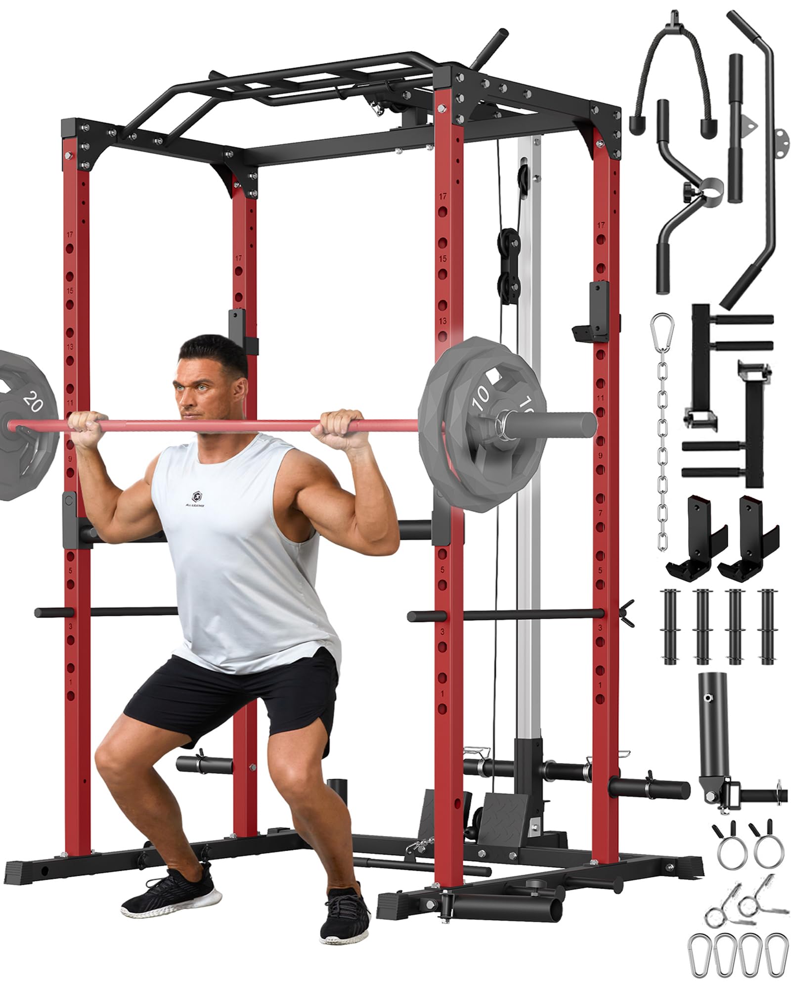 GarveeLife Power Cage, Power Racks for Home Gym with Pulley System, 1200LBS Weight Capacity Multi-Functional Squat Rack for Stre