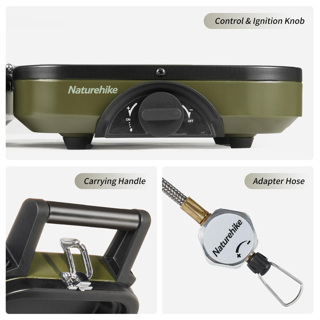 Naturehike 2 Burner Folding Camping Stove With Griddle, Portable Camp Isobutane Gas Stove With 16000 Btu Adjustable Burners & Pi
