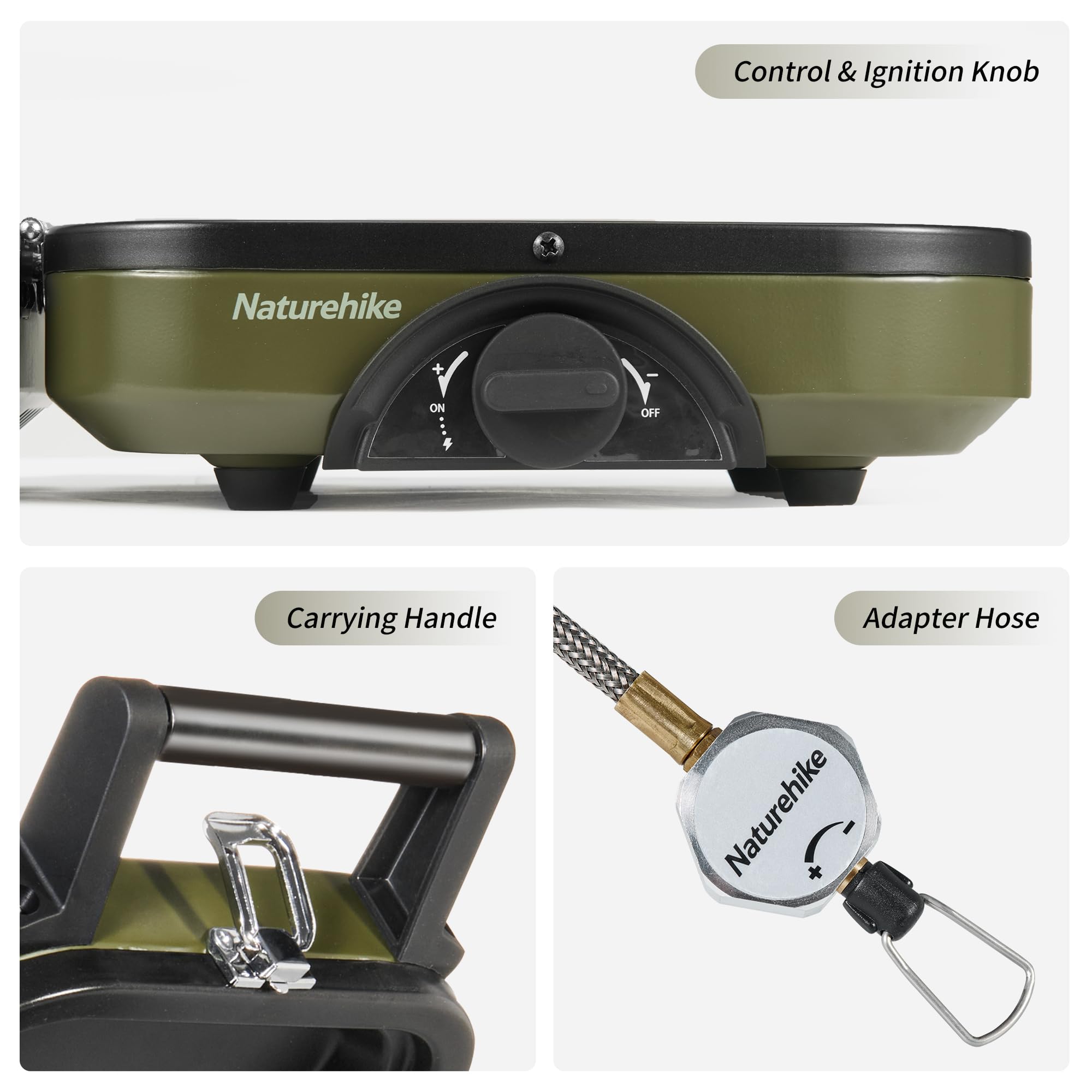 Naturehike 2 Burner Folding Camping Stove With Griddle, Portable Camp Isobutane Gas Stove With 16000 Btu Adjustable Burners & Pi