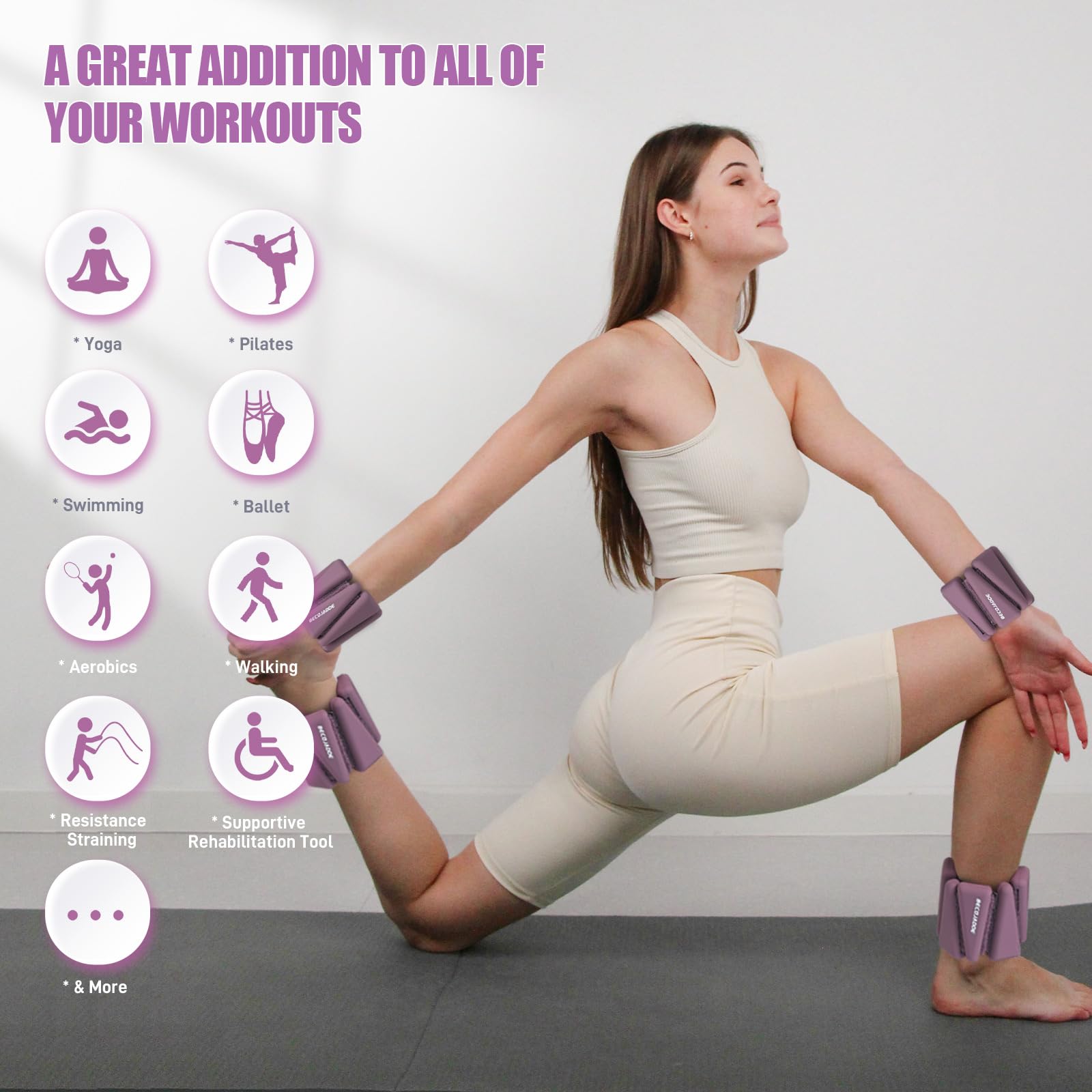BECOJADDE Ankle Weights Set of 2 (2 lb Each) Adjustable Wrist Weights for Women Men Wearable Arm Leg Weight for Pilates, Running
