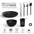Dinethics Wheat Straw Dinnerware Sets For 4 - Alternate To Black Plastic Dishes - Dishwasher Microwave Safe Plates And Bowls Set