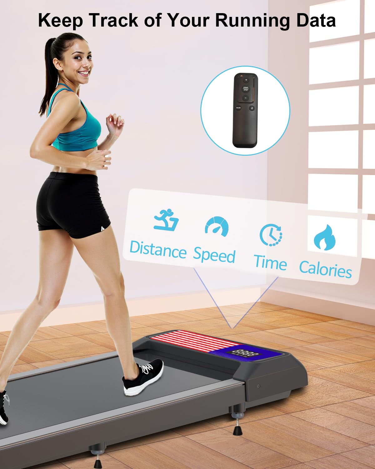 Cyclerade Walking Pad Treadmill With Handle Bar, 2.5 Hp, Portable Treadmill With App Remote Control, Sports Data Analysis, 5.0 M