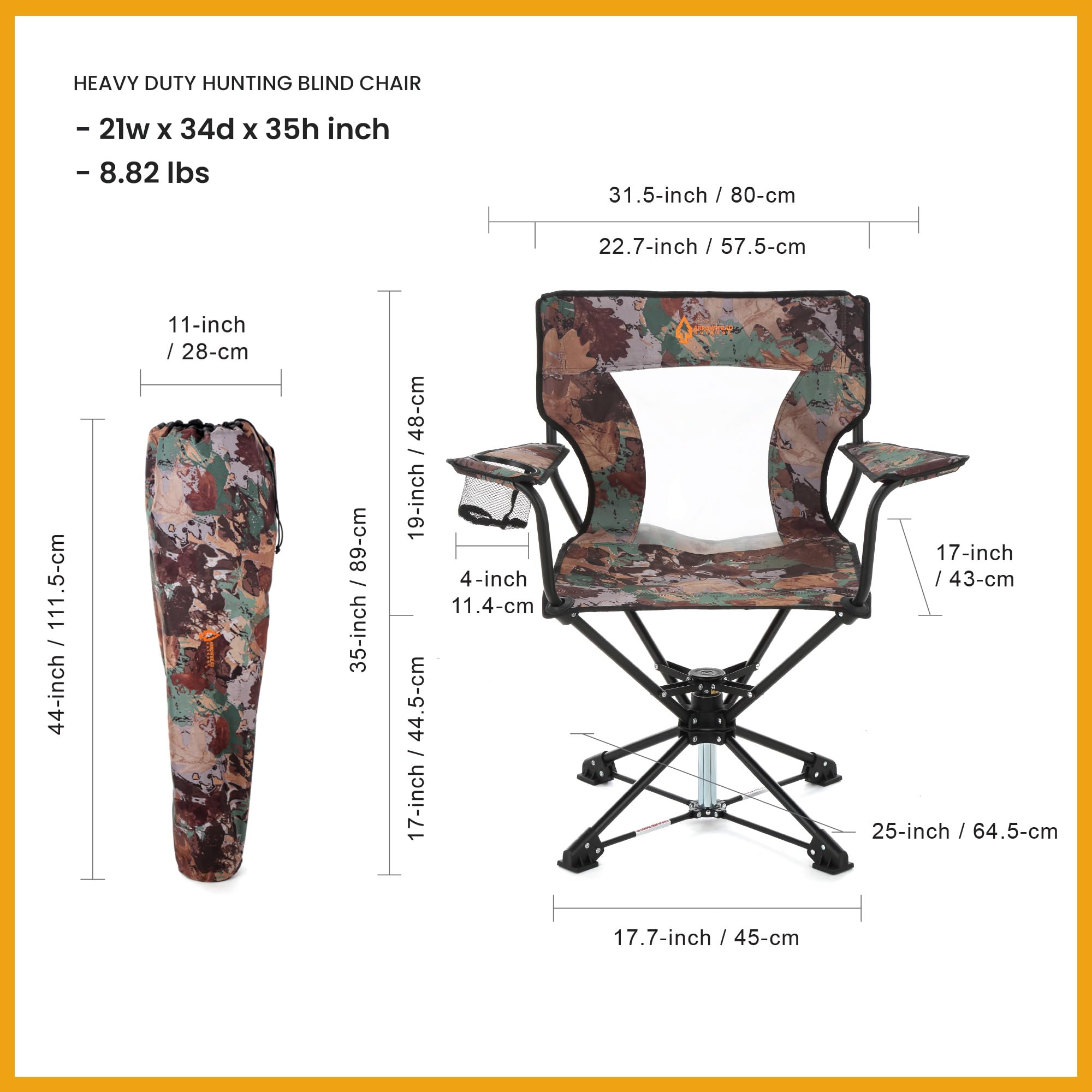 Arrowhead Outdoor 2-Pack 360 Swivel Hunting Chair Stool Seat, Perfect For Blinds, No Sink Feet, Supports Up To 450Lbs, Carrying