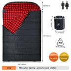 Redcamp Large Cotton Double Sleeping Bag For Adults, 2 Person Cold Weather Warm Queen Size Flannel Sleeping Bags For Camping, Bl