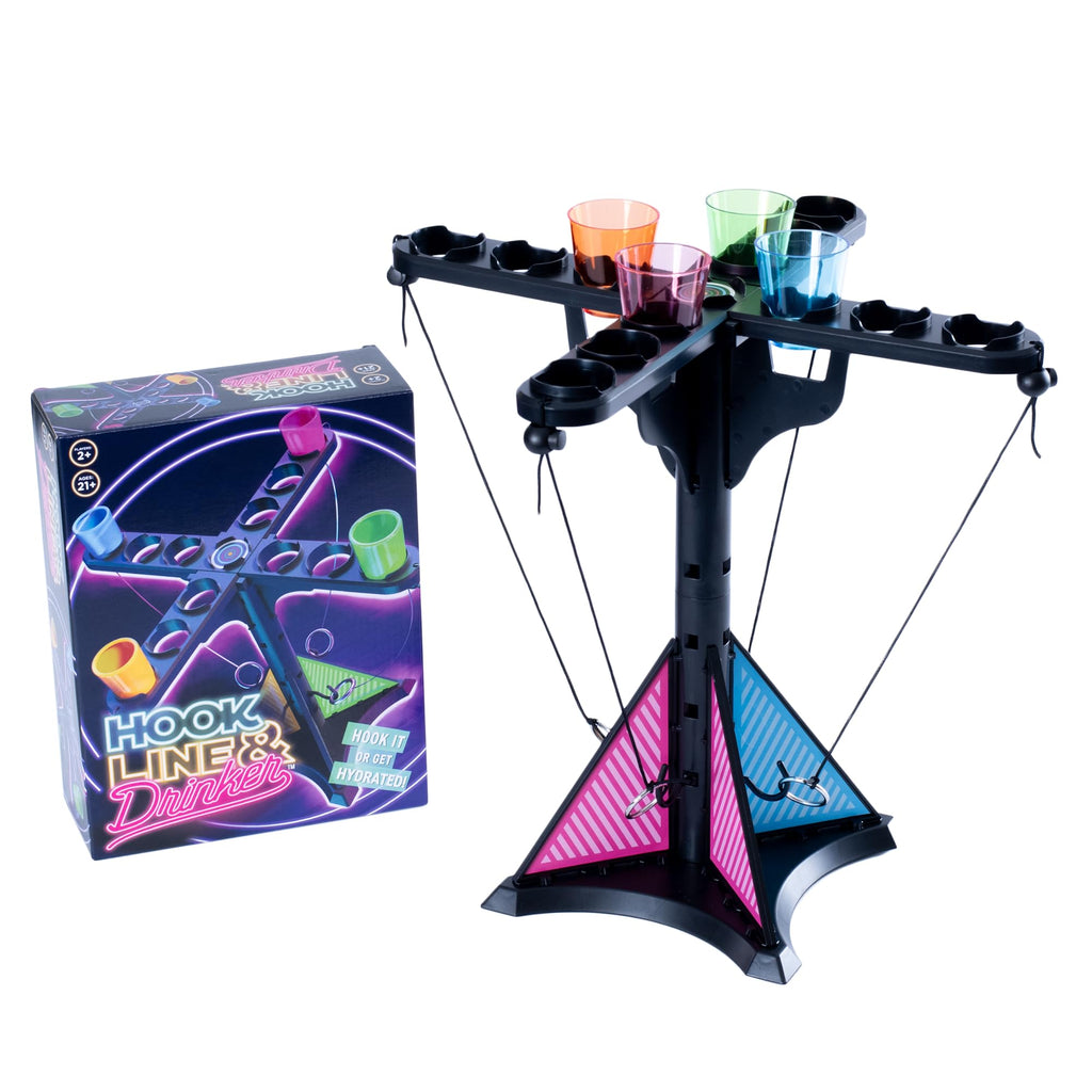 Endless Games Hook Line & Hydration Party Game - Fun Ring Toss Game for Adults | 13 Tower with Shot Glasses | Perfect for Partie