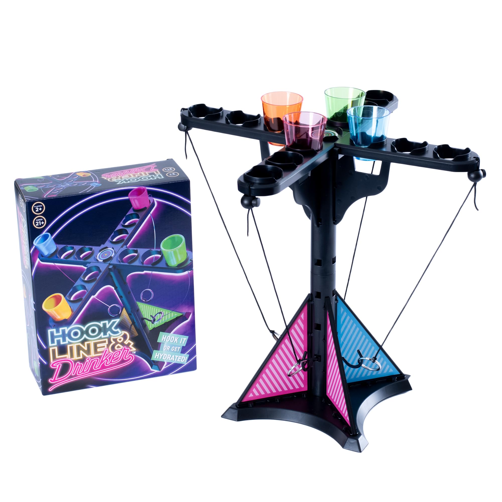 Endless Games Hook Line & Hydration Party Game - Fun Ring Toss Game for Adults | 13 Tower with Shot Glasses | Perfect for Partie