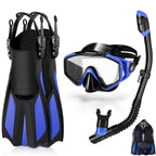 Odoland Kids Snorkeling Packages Snorkel Set, Anti-Fog And Anti-Leak Dry Top Snorkel Mask With Adjustable Swim Fins For Boys And