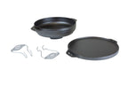 Lodge Cast Iron Cook-It-All Kit. Five-Piece Cast Iron Set Includes A Reversible Grill/Griddle 14 Inch, 6.8 Quart Bottom/Wok, Two