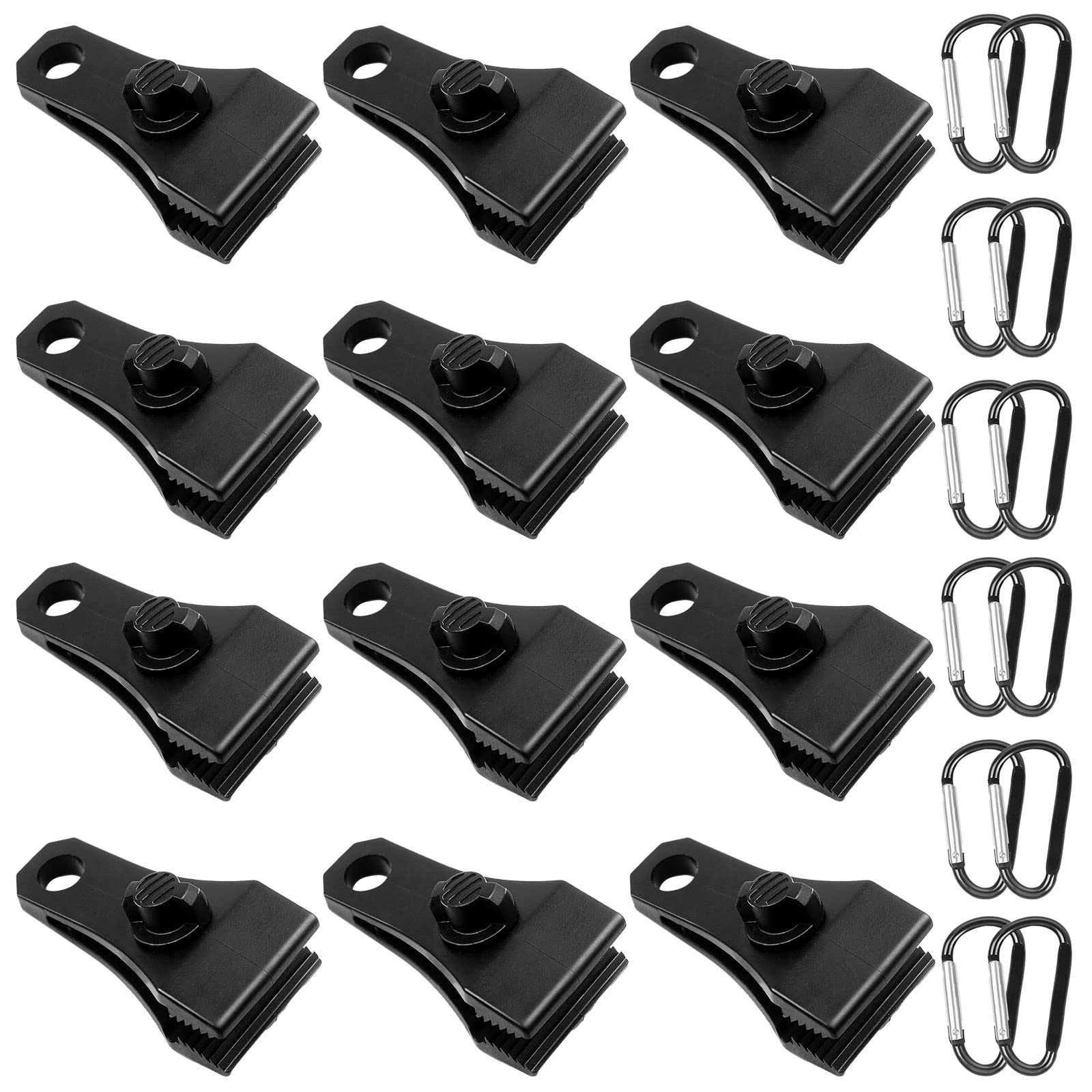 Upgrade Large Tarp Clips Heavy Duty Lock Grip -Total 24 Pcs Tarp Clamps Thumb Screw Tent Fasteners Clips With Carabiner For Camp