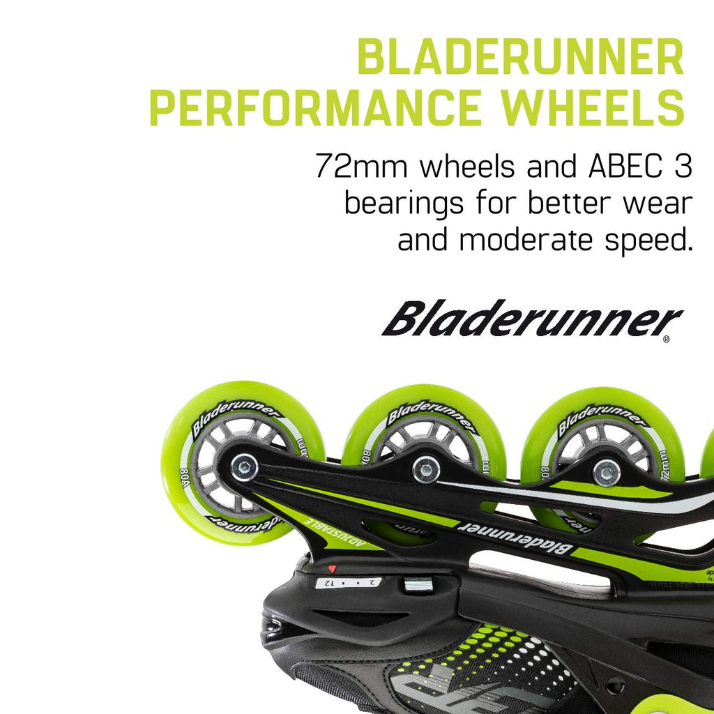 Bladerunner By Rollerblade Phoenix Boys Adjustable Fitness Inline Skate, Black And Green, Junior, Value Performance Inline Skate