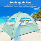 Nxone Beach Tent Sun Shade Shelter For 2-3 Person With Uv Protection, Extended Floor, 3 Mesh Roll Up Windows & 8.0Mm Fiberglass