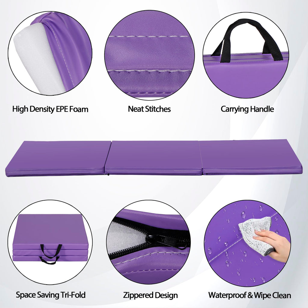 Zeny 2? Thick Tri-Fold Folding Gym Exercise Mat Extra Thick Gymnastics Mat Tumbling Mat With Carrying Handles For Home Workout,