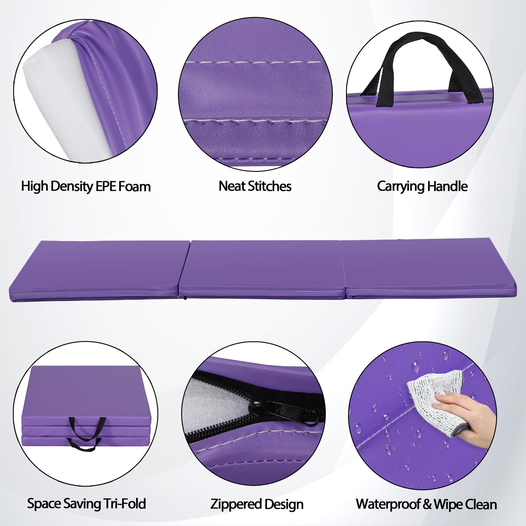 Zeny 2? Thick Tri-Fold Folding Gym Exercise Mat Extra Thick Gymnastics Mat Tumbling Mat With Carrying Handles For Home Workout,