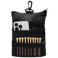 Amy Sport Golf Bag Accessories Valuables Pouch Bags Multi Pocket Zipper Hook with 10 Pcs Wood Golf Tees for Men Women (Black)