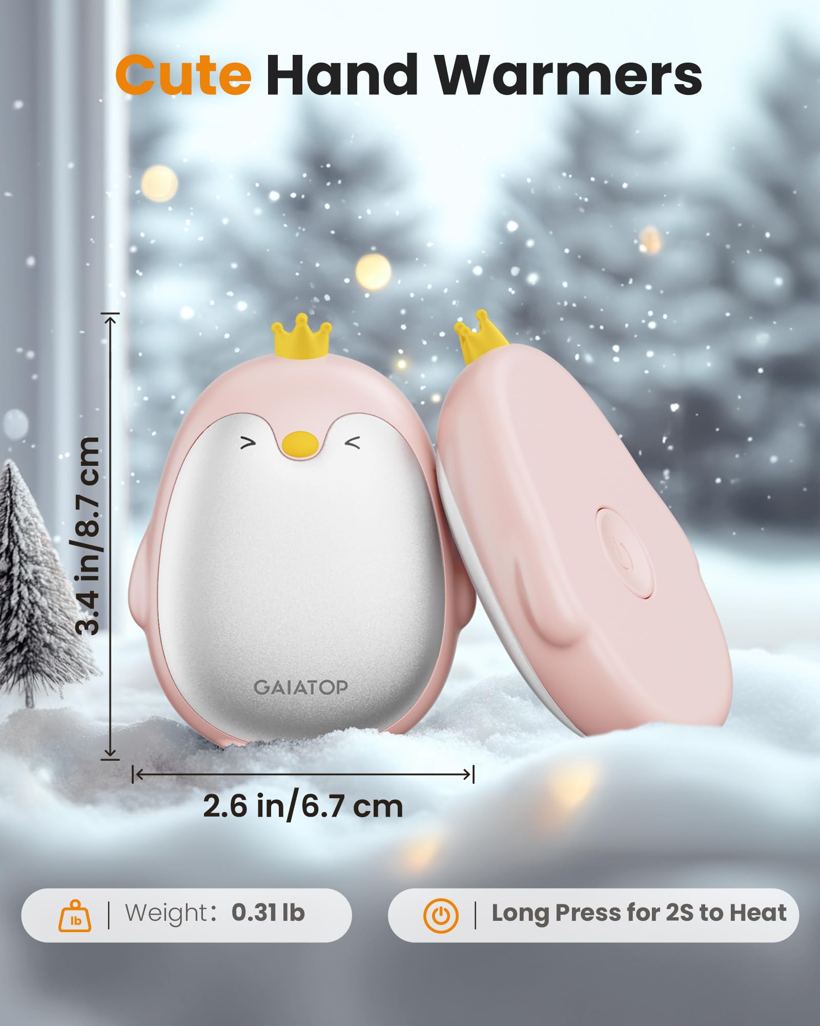 Gaiatop Magnetic Hand Warmers Rechargeable 2 Pack, 3 Settings Pocket-Sized Cute Penguin, Fast Hot Hands Reusable Portable Electr