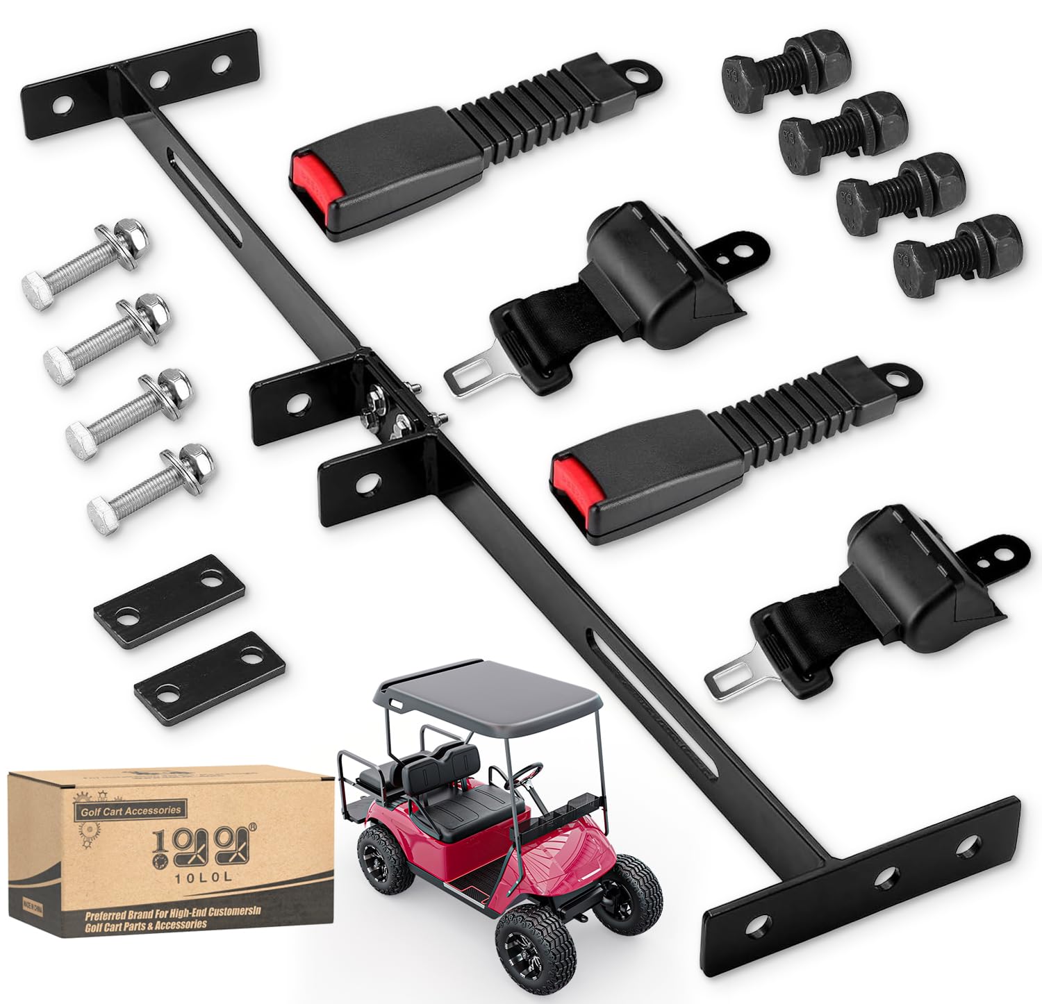 10L0L Golf Cart Belts Bracket Kit, 42 In Retractable Seat Belts For Yamaha, Ezgo Txt & Rxv, Club Car Ds, Club Car Perfect