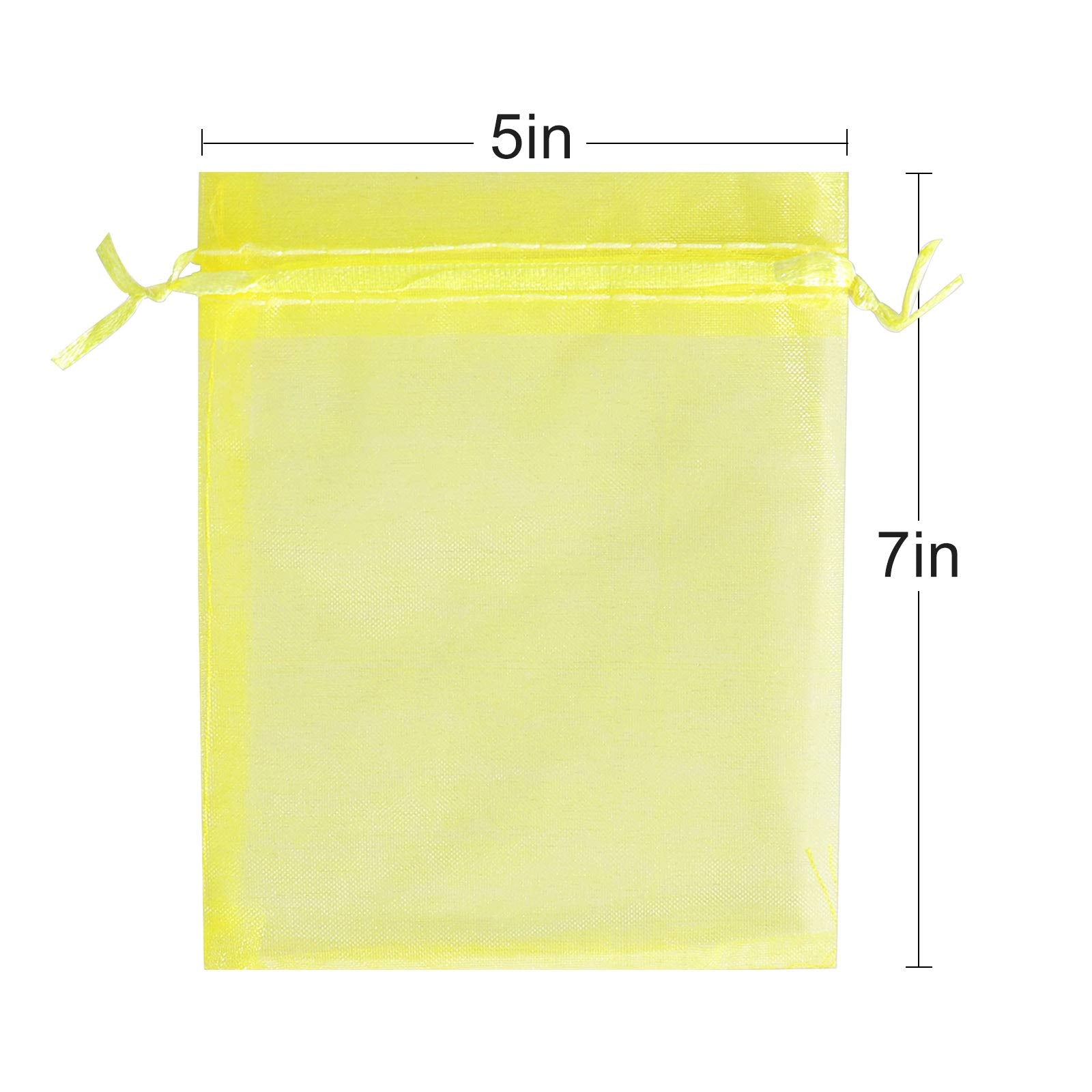 Lautechco 100Pcs Organza Bags 5X7 Inches Yellow Organza Gift Bags Small Mesh Bags Drawstring Gift Bags Christmas Drawstring Orga