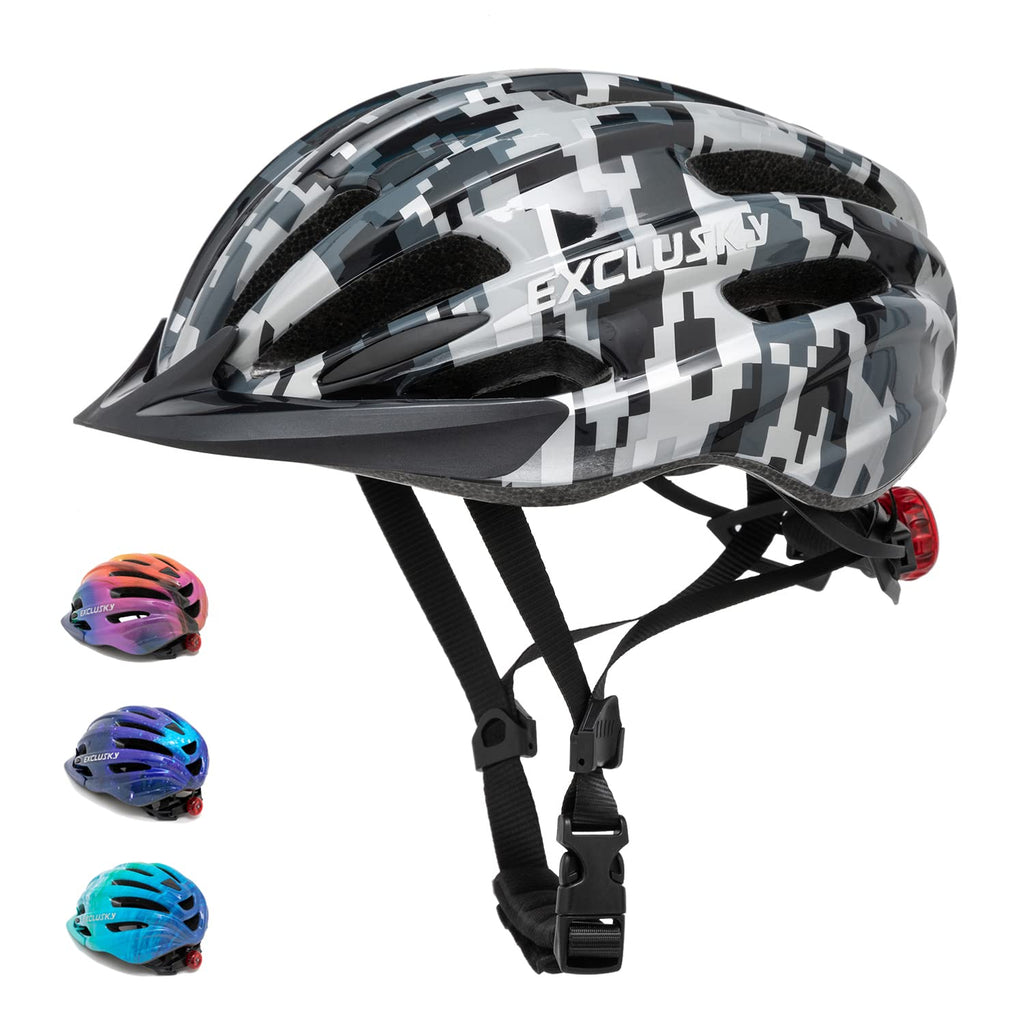 Exclusky Kids Bike Helmet with LED Light - Adjustable Multi-Sport Youth Helmet for Boys & Girls, Ages 5-12, Fits 50-57cm, Cyclin