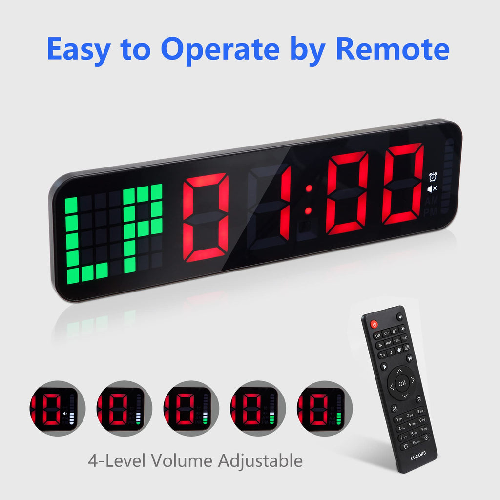 Lucorb Gym Timer - Large Digital Gym Clock Wall With Interval Time Progress Bar, Countdown/Up Stopwatch, Remote Control For Home