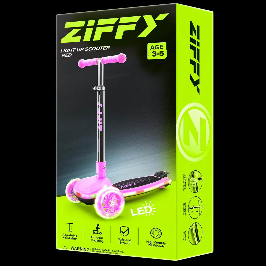 ZIFFY Kids Scooter for Boys & Girls - Features LED Light-Up Wheels, 4 Adjustable Height Handlebars, and Lean-to-Steer Design wit
