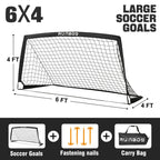 Runbow 6X4 Ft Portable Kids Soccer Goal For Backyard Practice Soccer Net With Carry Bag (6X4 Ft, Black, 1 Pack)