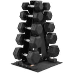 BalanceFrom Dumbbell Set with Rack, Rubber Coated Hex Dumbbell Weights in 200 lbs, 5, 10, 15, 20, 25, 30lbs Pair, Black