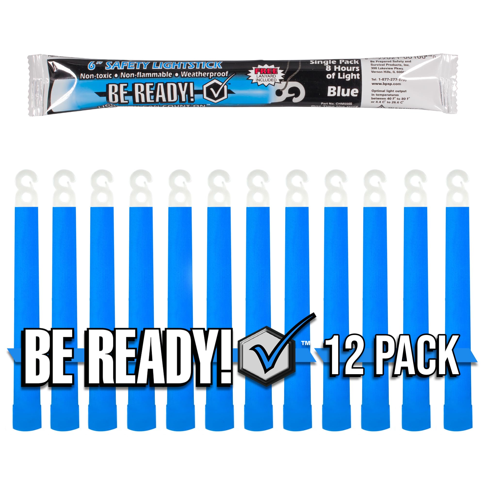 Be Ready - Industrial 12 Hour Illumination Emergency Safety Chemical Light Glow Sticks 12 Pack - Blue