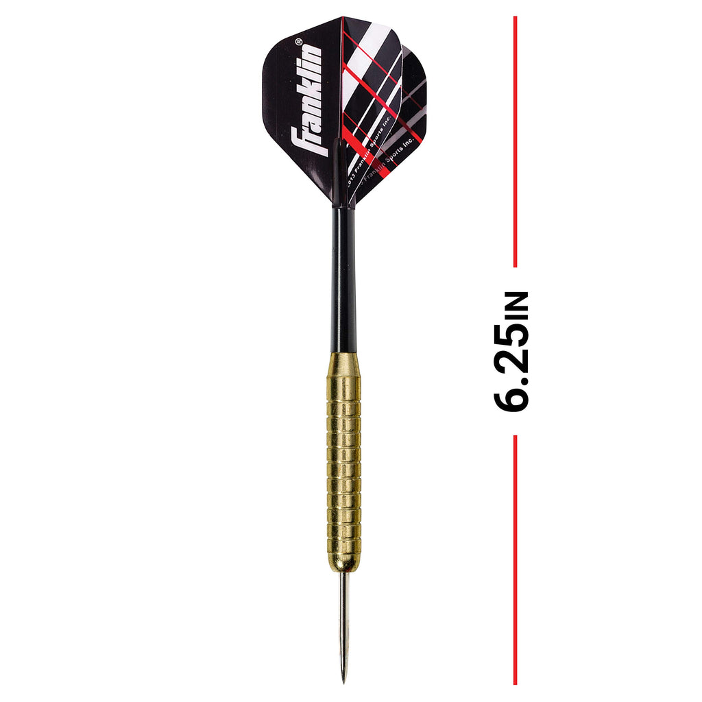 Franklin Sports Steel Tip Darts Set - 6 Pack Of 18 Gram Steel Darts - Removable Standard Nylon Flights And Brass Barrels - Light