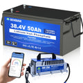 DC HOUSE 36V 50AH Lithium Golf Carts Battery,Lifepo4 Battery with 36V 25A Charger, Built-in 2C 100A Bluetooth BMS, Low Temperatu