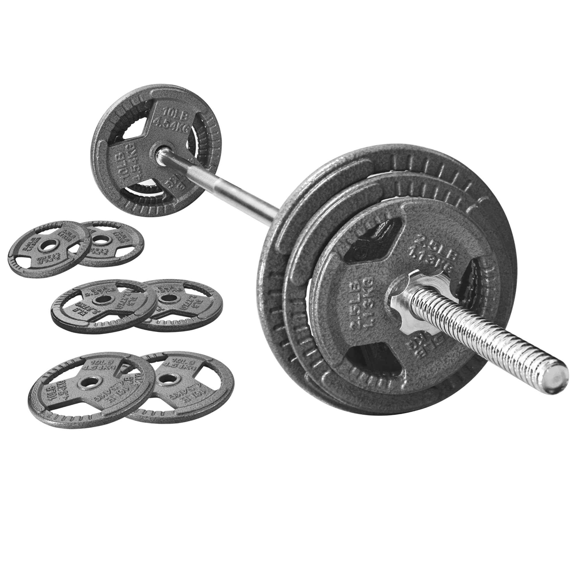 Fitvids Cast Iron 1 Standard Weight Plates Including 5FT Standard Barbell Bar & Star Locks, Style #2