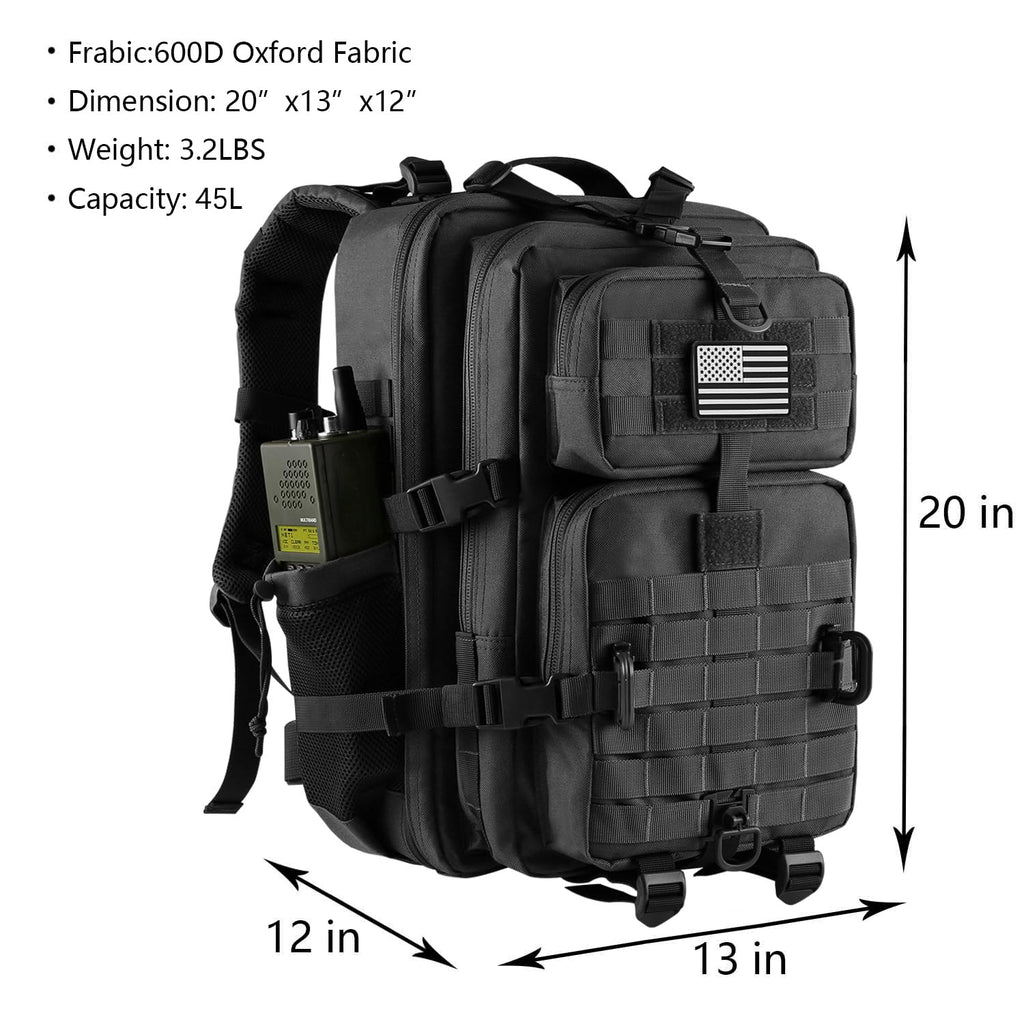 Hannibal Tactical 45L Molle Assault Backpack, Tactical Backpack Military Army Camping Rucksack With Bottle Holder, 3-Day Pack Tr