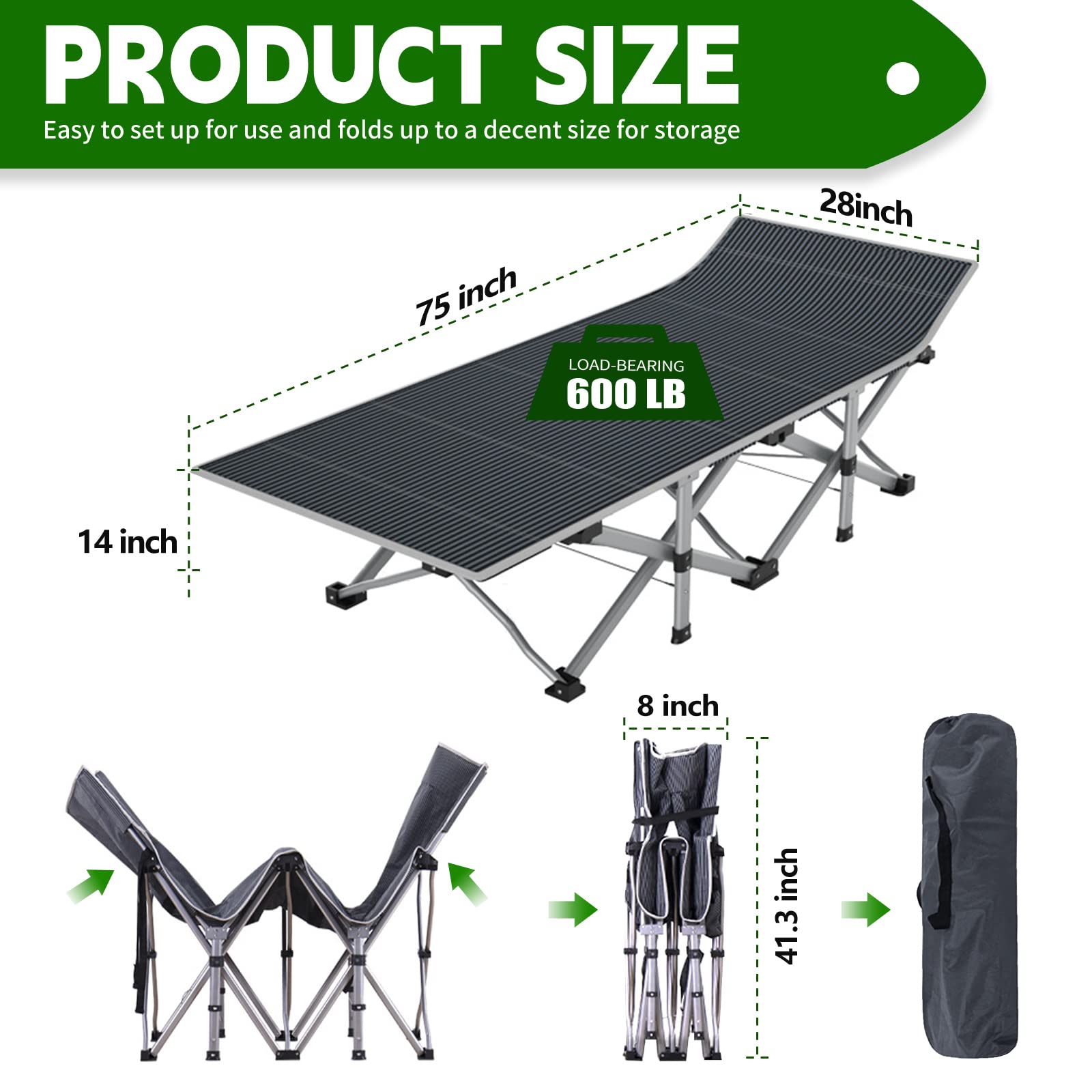 Naizea Folding Camping Cots For Adults, Folding Cot With Mattress Camping Bed Camp Cot Portable Military Cot, Double Layer Oxfor
