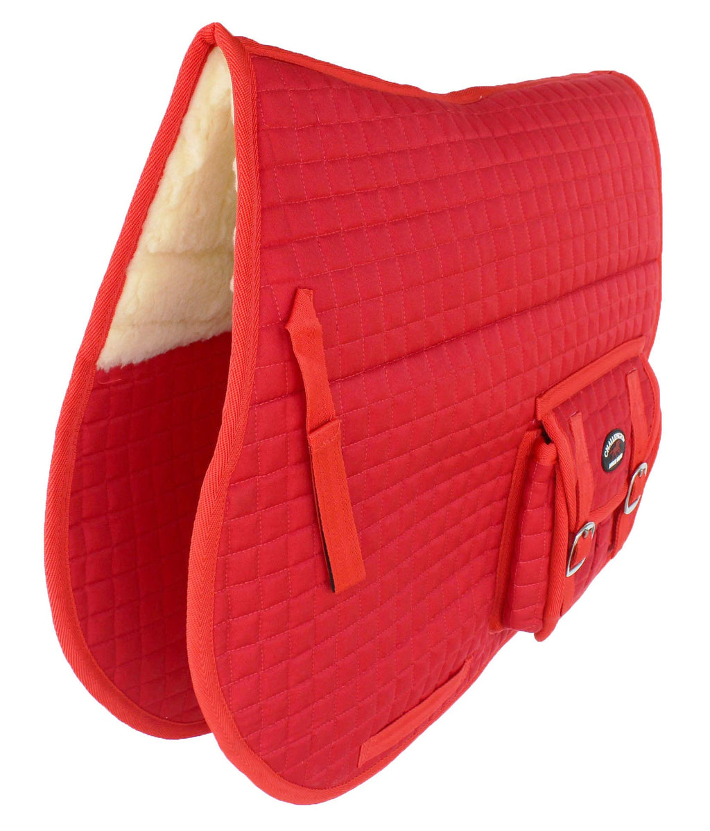Challenger Horse Quilted English Saddle Pad Trail Australian Dressage Pockets Faux Fur Red 72115