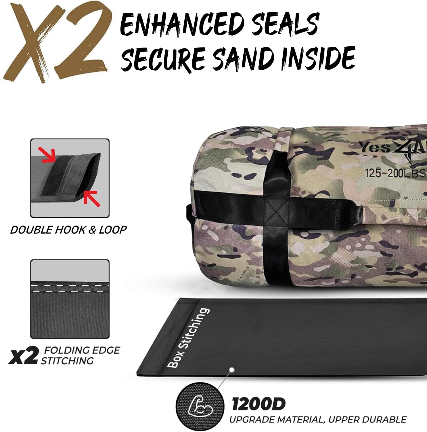 Yes4All Workout Sandbags, Heavy Duty Sandbags For Fitness, Conditioning, Mma & Combat Sports - Camouflage - M