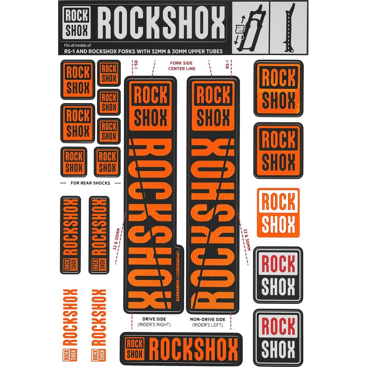 Rockshox Decal Kit, 30/32Mm, Orange Color Matching Kit