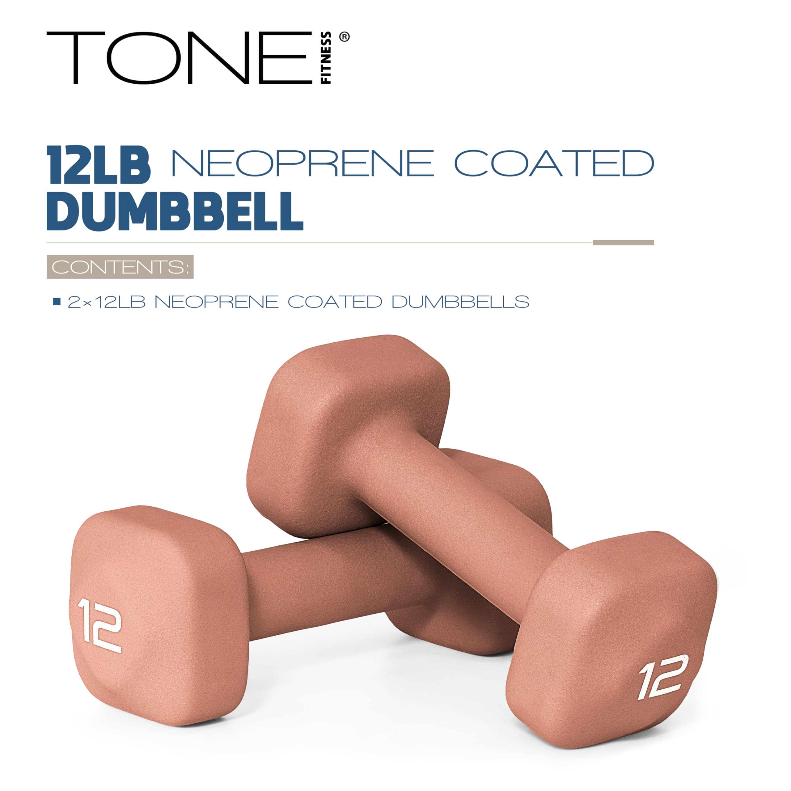 Tone Fitness 12 lb Neoprene Dumbbell Pair for Home Workouts - Non-Slip Design - Orange