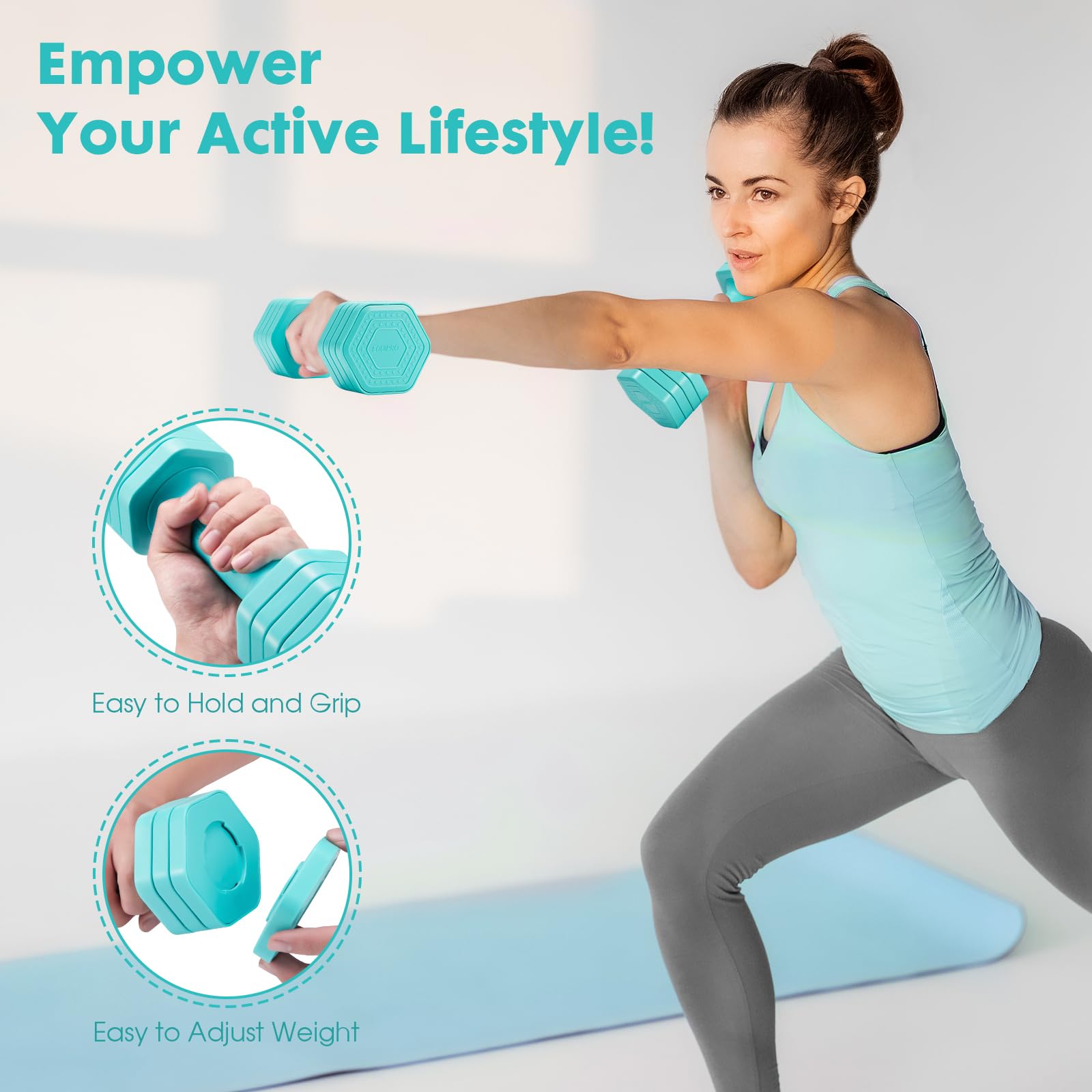 EQUIPRO Adjustable Dumbbell Set, 4 in 1 Weights for Women at Home, Hand Weights Dumbbells for Women, Each 2lb 3lb 4lb 5lb Fast A
