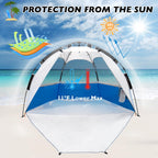Mansader Easy Pop Up Beach Tent For 3-4 People, Automatic Setup Beach Shelter With Upf 50+ And 3 Ventilation Windows, Portable S