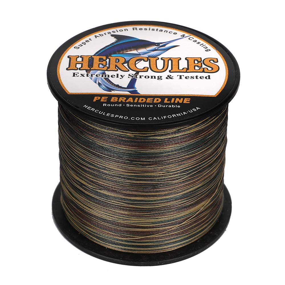 Hercules Braided Fishing Line 1500M 1640Yds 10Lbs-200Lbs Pe Superline 8 Strands (Camouflage 20Lb/9.1Kg 0.20Mm)