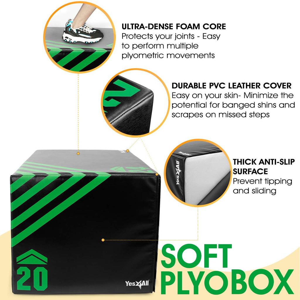 Yes4All 3 In 1 Foam Plyometric Jump Box Jump Training & Conditioning-Plyo Jump Box For Jump Training Fitness Workout Exercise, G