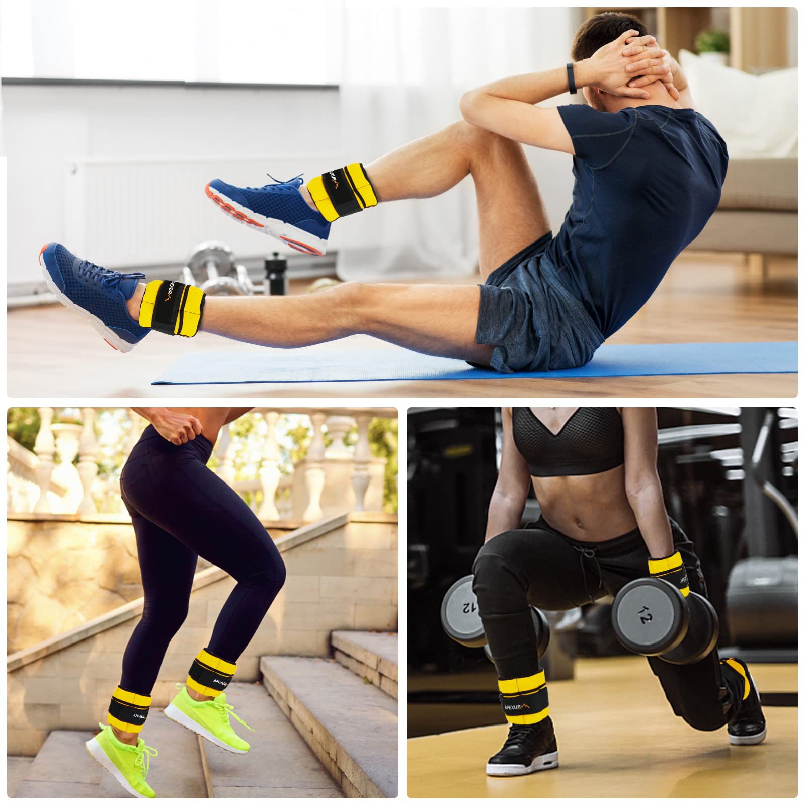 Apexup 10Lbs/Pair Adjustable Ankle Weights For Women And Men, Modularized Leg Weight Straps For Yoga, Walking, Running, Aerobics