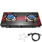 Besnerg Propane Stove 2 Burner Gas Stove, 28800 Btu High-Efficiency Auto Ignition Tempered Glass Lpg Cooktop With Csa Regulator