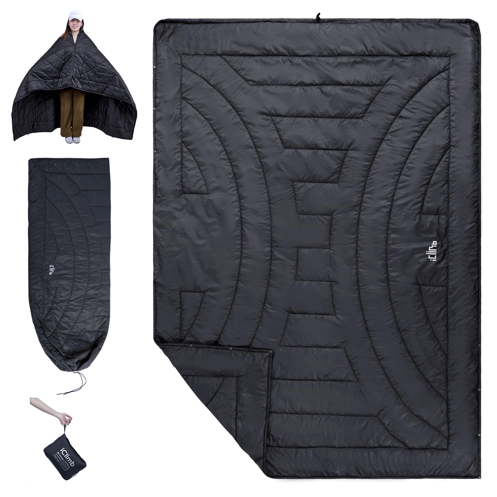 Iclimb 3M Thinsulate Insulation Warm Camping Blanket Ultralight Compact (Black, 1 Lb)
