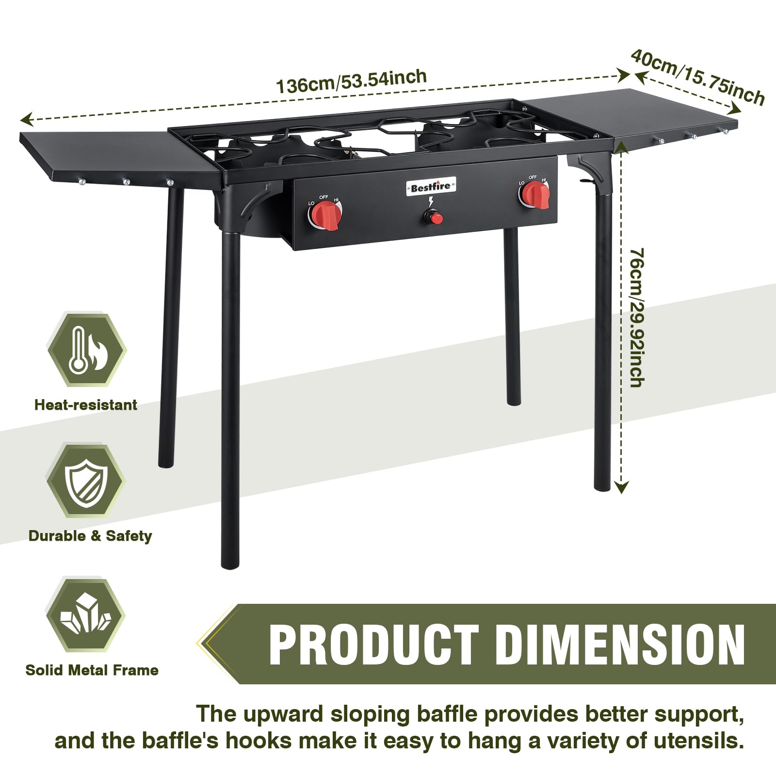 Bestfire 2 Burner Camping Stove With Auto Ignition Button,Side Shelves & Regulator150,000 Btu Gas Stove Propane Burner With Remo