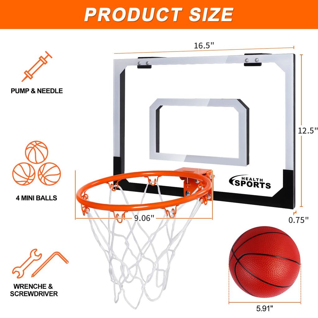 Indoor Basketball Hoop For Kids Adults, Mini Basketball Hoop For Door & Wall With 4 Balls Room Basketball Hoop Over The Door Min
