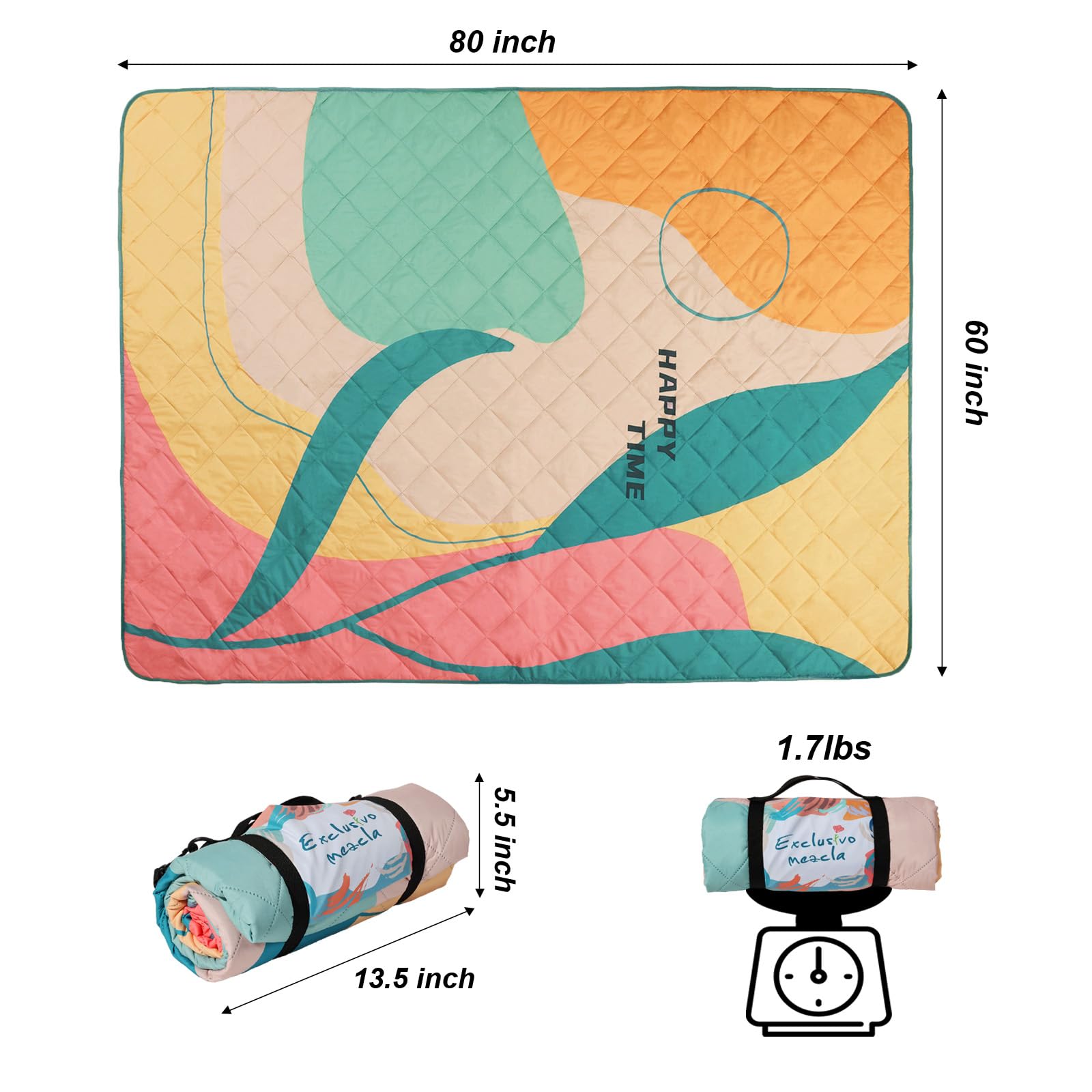 Exclusivo Mezcla Waterproof Picnic Blankets 3-Layer 60X80 Inches Large Sandproof Beach Blanket Foldable Outdoor Blanket For Camp