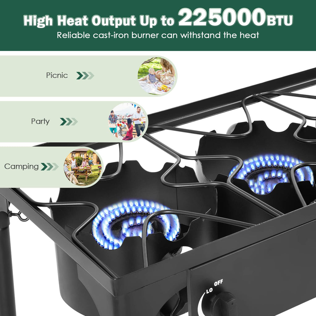 Goplus Outdoor Camping Stove, 3 Burner Propane Gas Cooker W/Detachable Legs & Csa Regulator & 0-20 Psi Regulator For Camp Paito