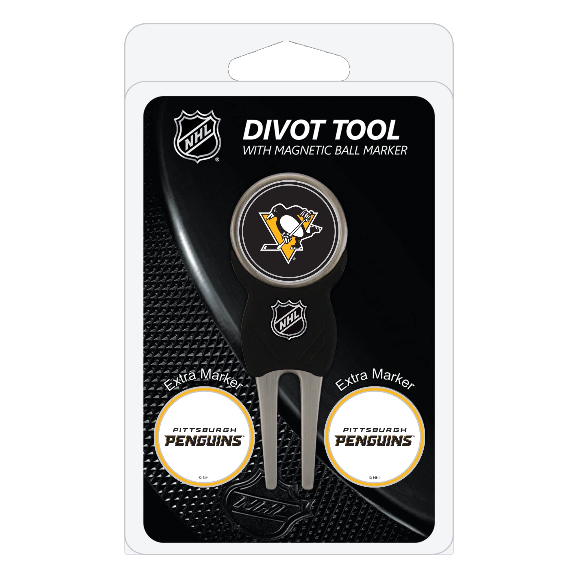 Team Golf Nhl Pittsburgh Penguins Divot Tool Pack With 3 Golf Ball Markers Divot Tool With 3 Golf Ball Markers Pack, Markers Are