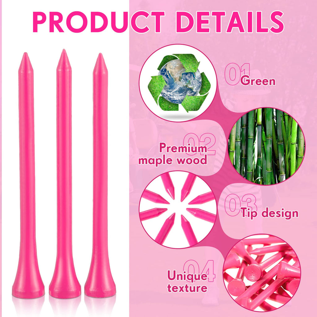 Jenaai 200 Pcs Golf Tees Bamboo Golf Tees Professional Golf Tees Bulk For Women Girls Golf Club Accessories (3-1/4 Inch,)